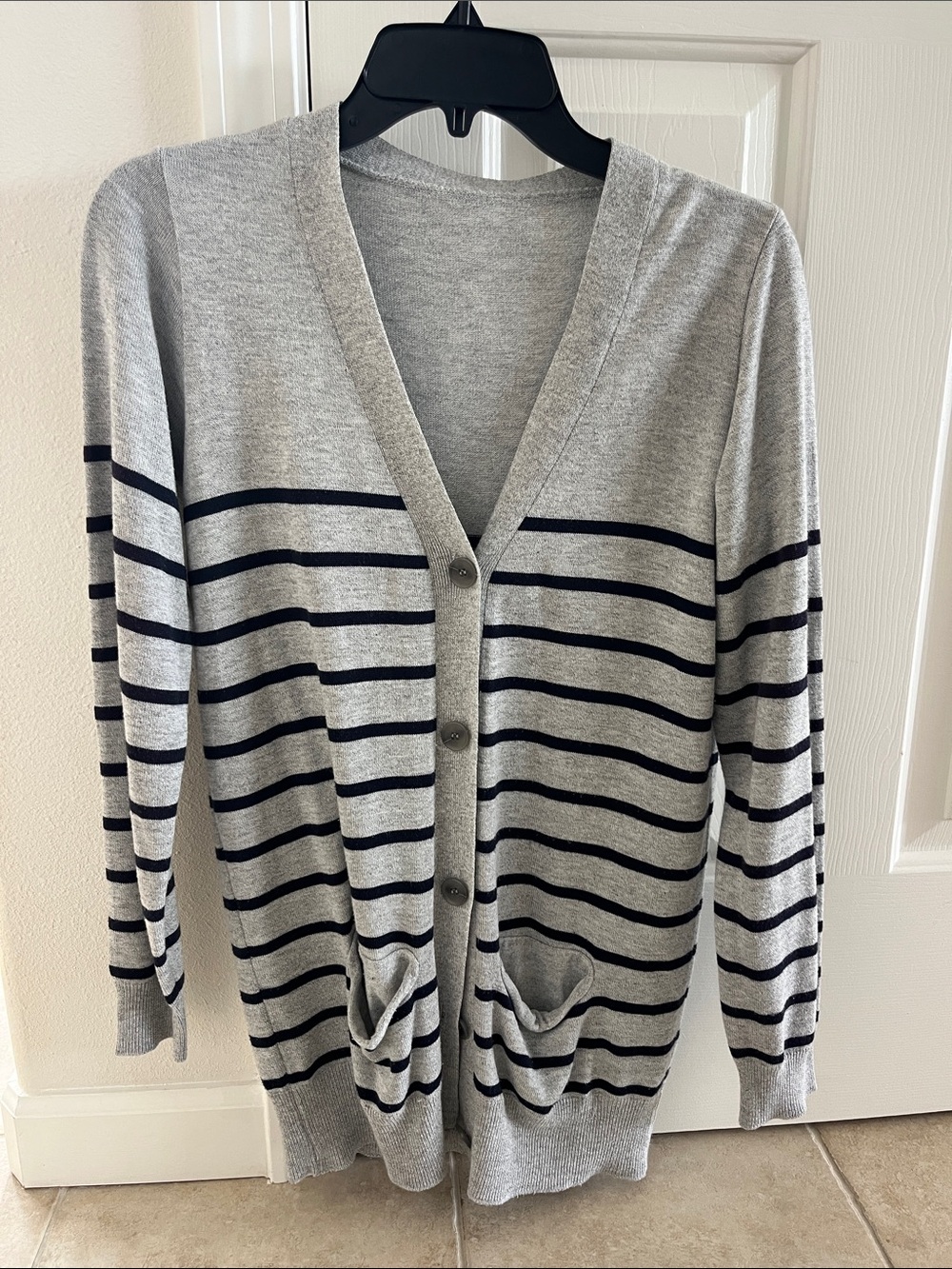 Navy & Gray Striped Cardigan